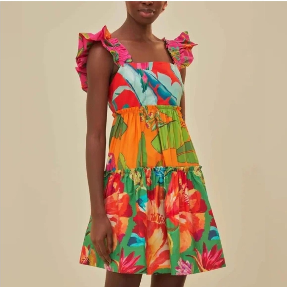 FARM Rio Multicolor Floral Mini Dress in Green, Orange, Pink, Red, Blue